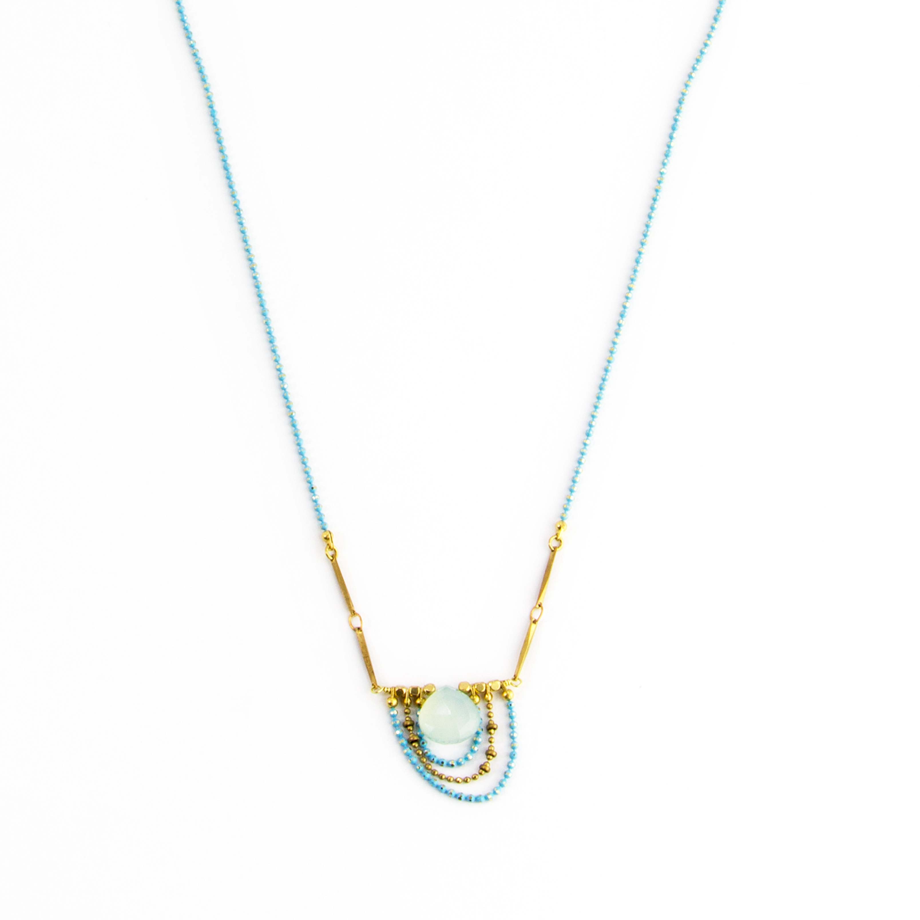 Santore Jewelry Company - Wholesale Pendant/Charm Necklace - Aqua Chalcedony Necklace - With Ornamental Brass Chains0