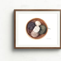 Rachel Alvarez Art - Wholesale Art Print - Watercolor Knitting Yarn Bowl Illustration1