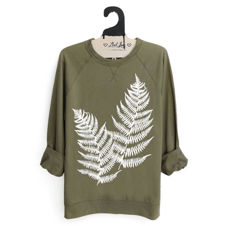 Mad Love Shop - Wholesale Graphic Sweatshirt - Women's - Unisex Olive Lightweight Terry Sweatshirt with Fern0