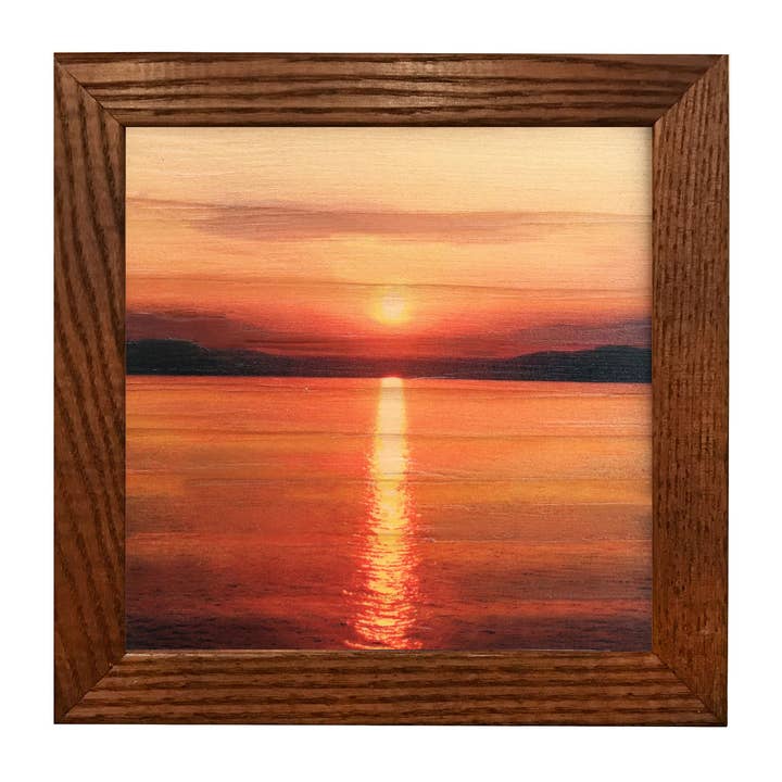 5x5 Ocean Sunset Wood Print for wholesale by Lancaster Wood Prints