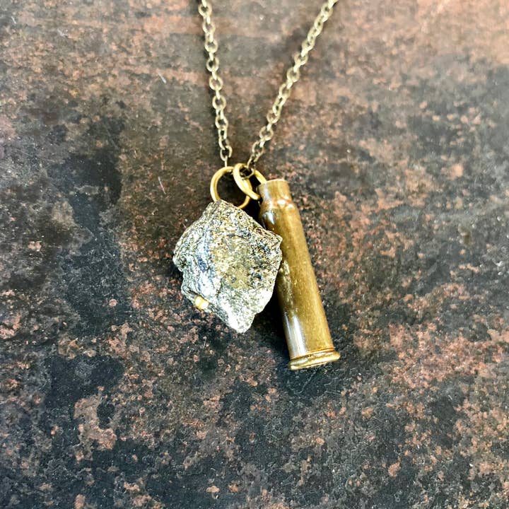 ASTALI - Wholesale Pendant/Charm Necklace - Fool's Gold And Bullet Necklace, Pyrite & Recycled Casing3