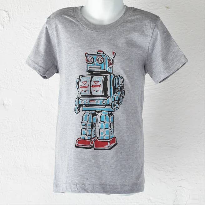 Camiseta infantil Heather Grey Robot On por atacado de Mia’s Unique