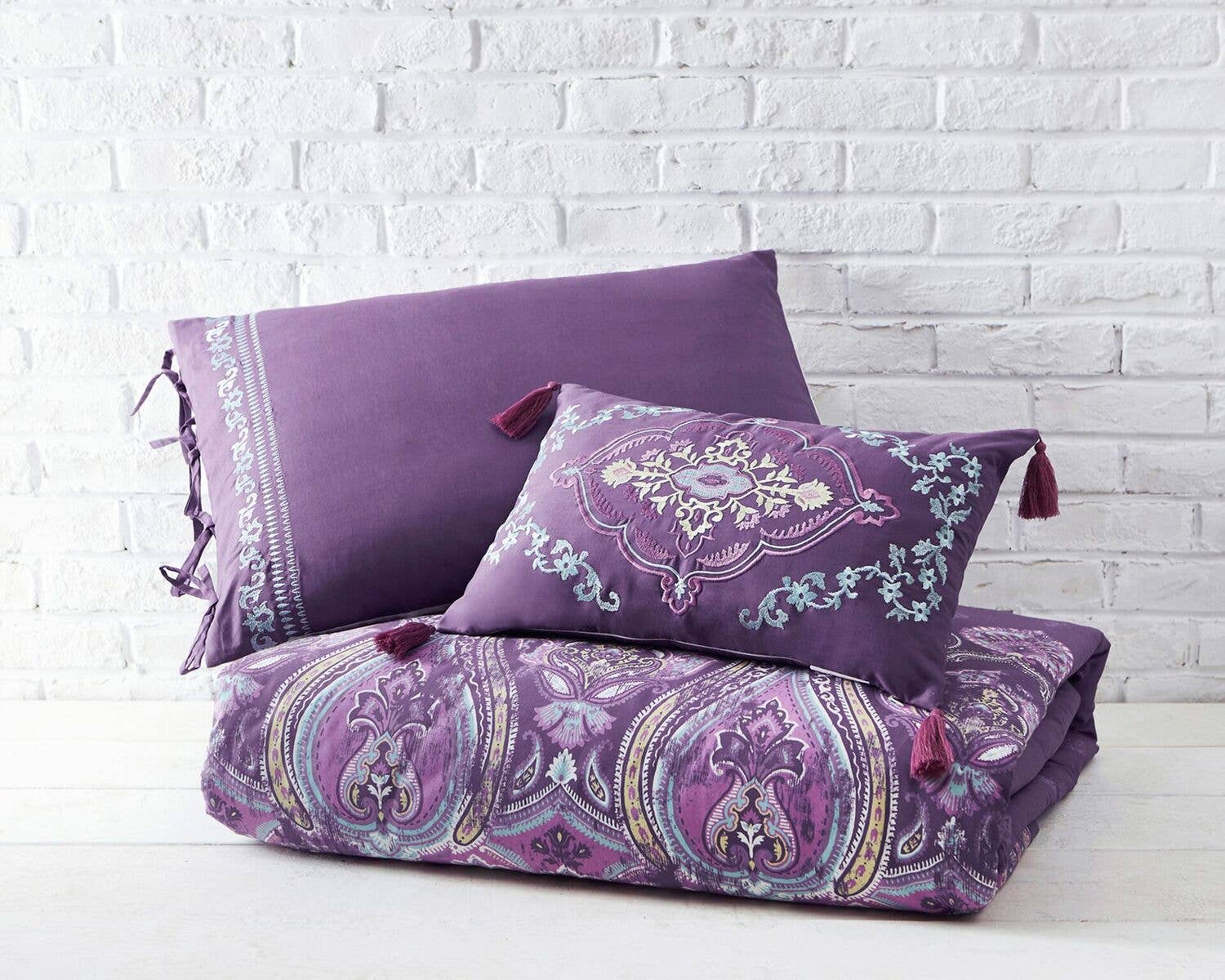 Wonder Home - Venta al por mayor Conjunto de ropa de cama - Boheme - Juego de edredón (algodón), color morado2