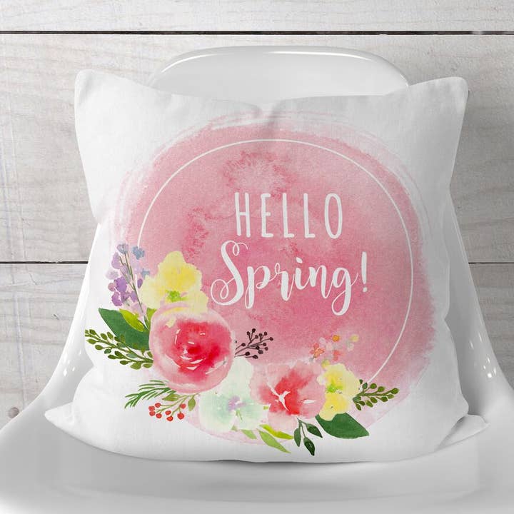 Kunstner Akvarel HELLO Spring! Pude Cover for engroshandel hos Ivy and Sage Market