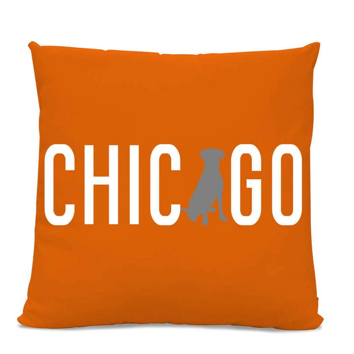 Chicago Labrador Orange Pillow 16" X 16" Spun Polyester for wholesale by Sophisticated Pup