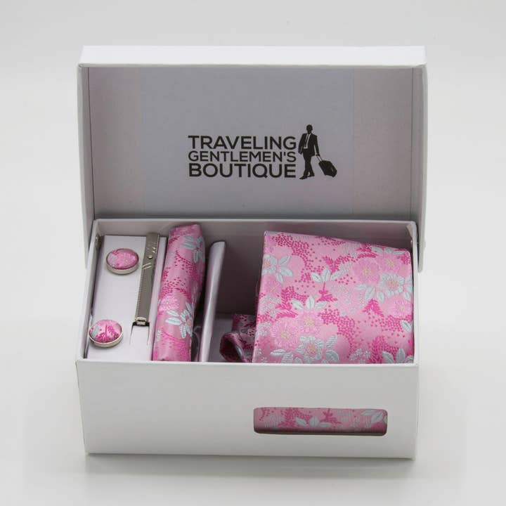 Classic Pink Panther Novelty Men's Tie with Pocket Square, Tie Clip And Cufflinks for wholesale by Traveling Gentlemens Boutique
