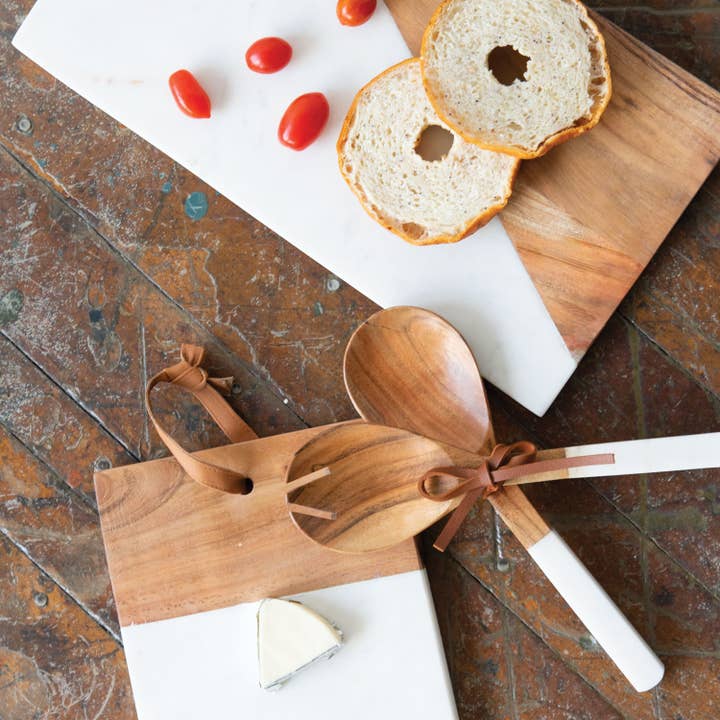 Foreside Home & Garden - Wholesale Cutting Board - White Small Square Marble and Wood Cutting Board2