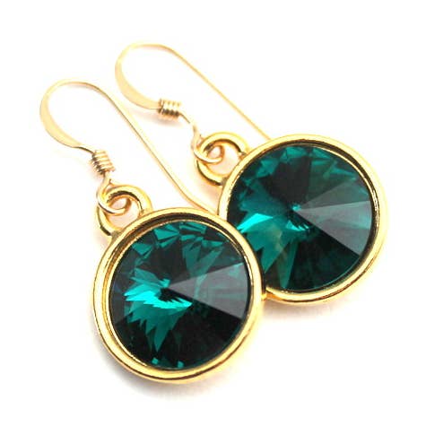 Boucles d'oreilles pendantes Swarovski vert émeraude pour la vente par Camba Jewelry