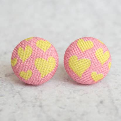 Rachel O's - Wholesale Stud/Post Earrings - Warm Hearts Fabric Button Earrings0