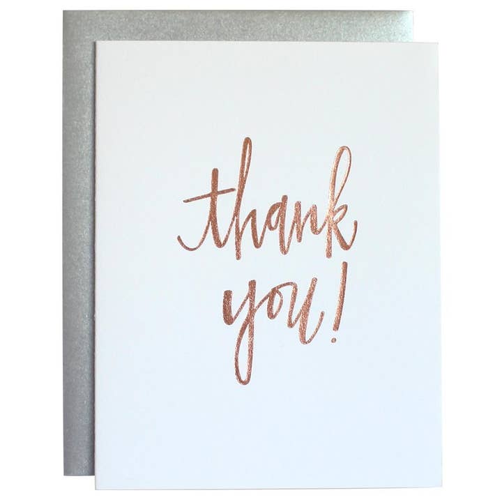 Thank You Script - Rose Gold Letterpress Card for wholesale by Chez Gagné