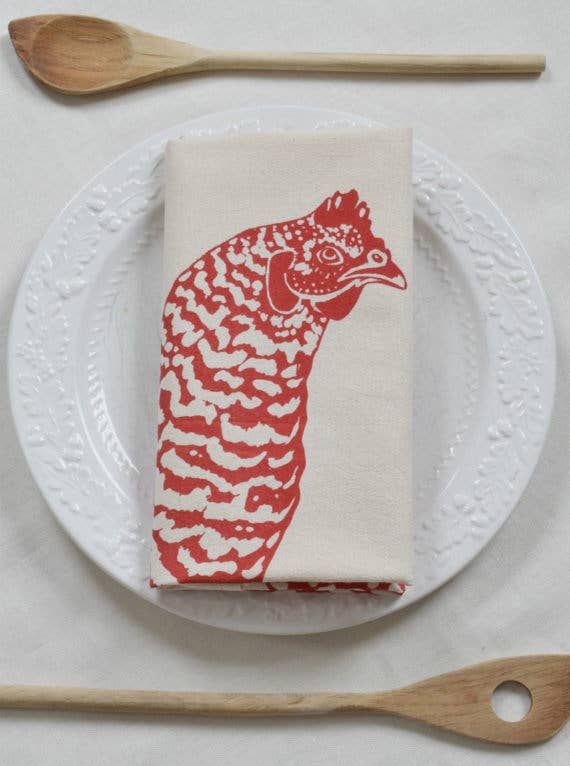 Hearth and Harrow - Vente Torchons - Torchon en coton biologique grand format avec motif poule rouge2