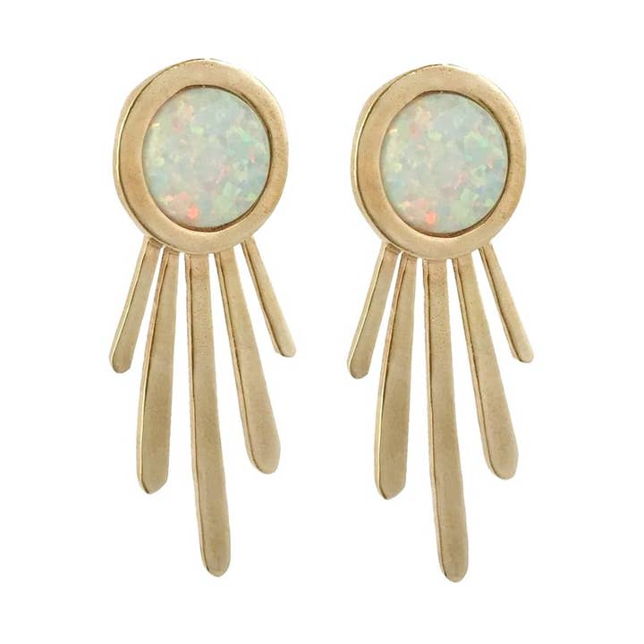Large Burst Statement Earrings With Opal for wholesale by Therese Kuempel Jewelry