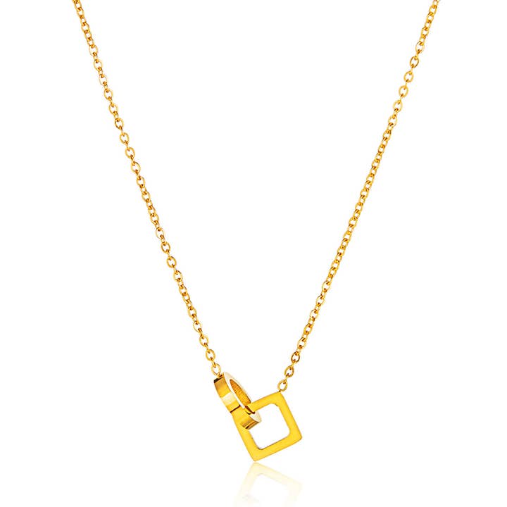 Interlocked Circle and Square Stainless Steel Necklace for wholesale by West Coast Jewelry