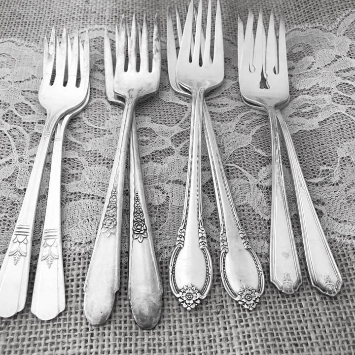 Lorelei Vella - Vente Fourchette - Mr et Mme Love Birds, fourchettes à salade vintage argentées3