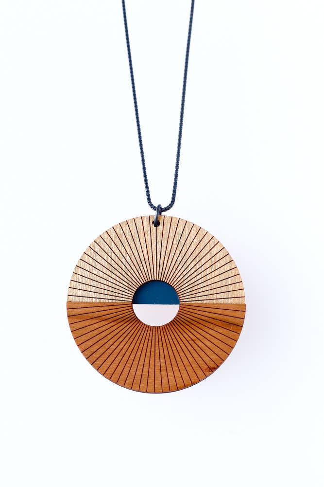 Bird of Virtue - Wholesale Pendant/Charm Necklace - Sunrise Necklace | Radiating lines long wood pendant5