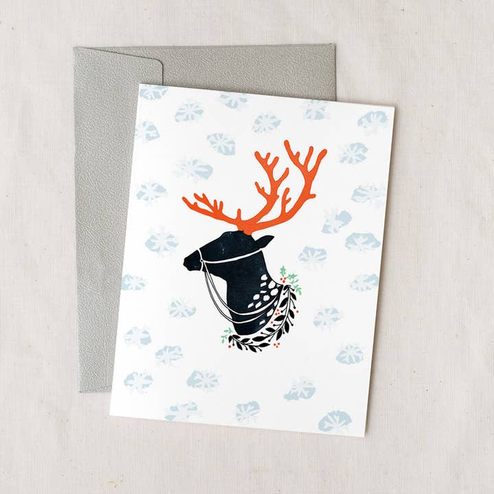 Reindeer Holiday Card for wholesale by Wildship Studio