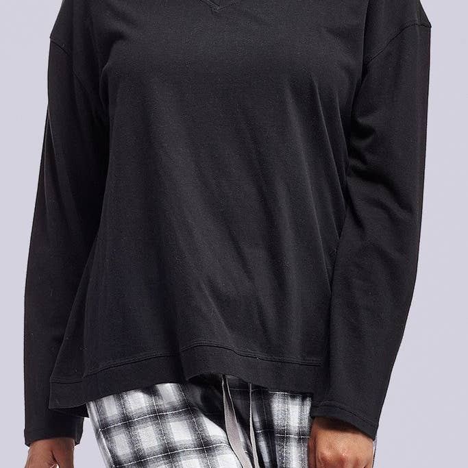 La Cera – wholesale Sleepwear set – Women's – Plaid Pajama Set - BLACK/WHITE2