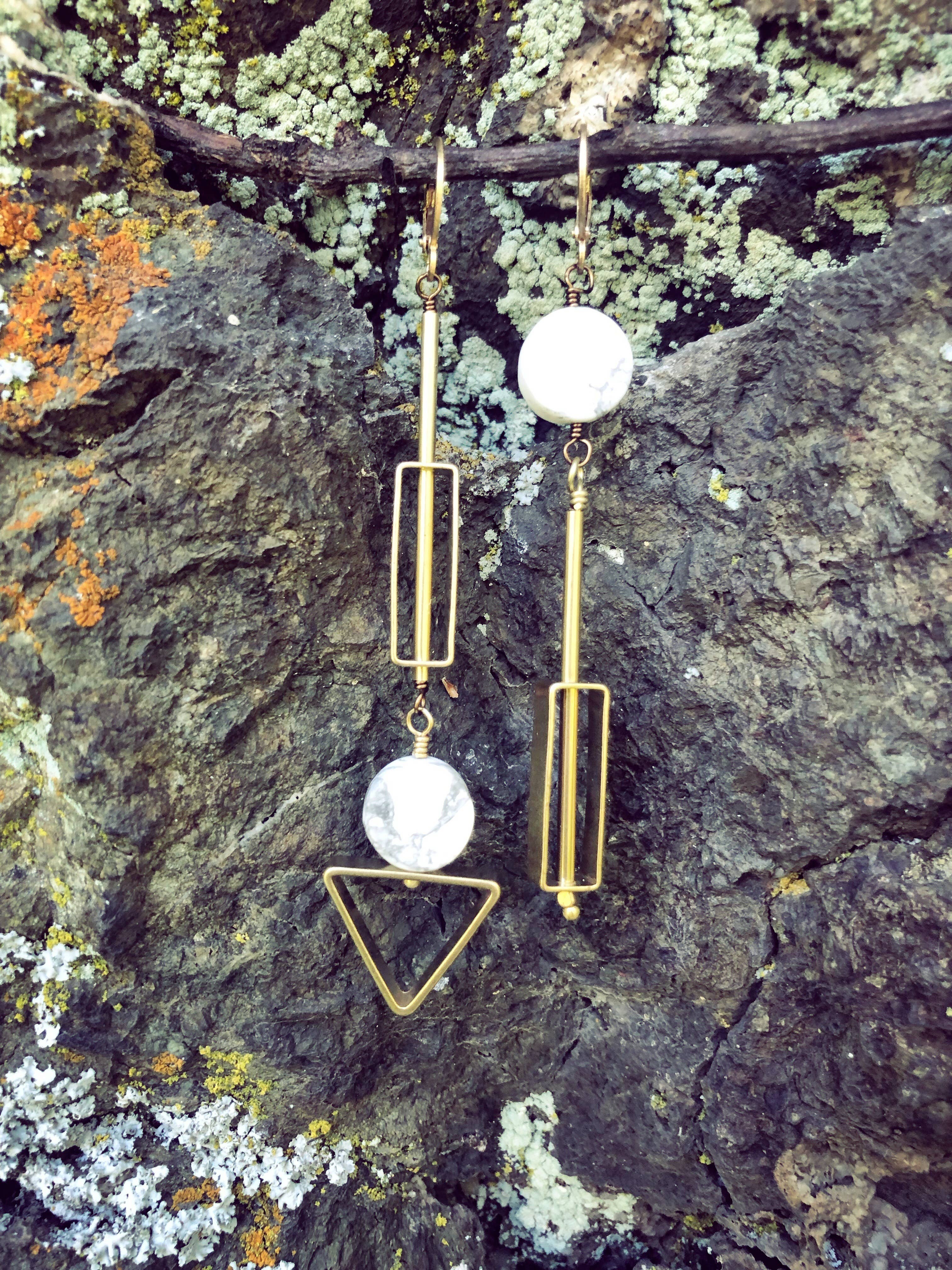 SORA DESIGNS - Wholesale Dangle Earrings - White Marble Circle Triangle Rectangle earrings6