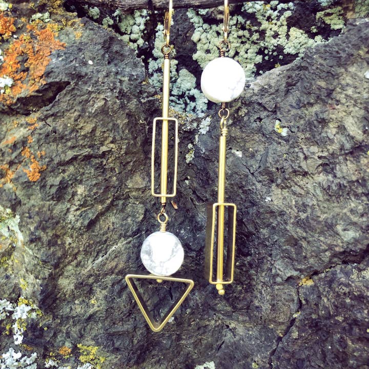 SORA DESIGNS - Wholesale Dangle Earrings - White Marble Circle Triangle Rectangle earrings6