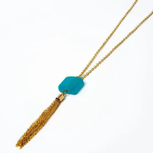 Smart Glass Recycled Jewelry - Wholesale Pendant/Charm Necklace - CUBE LONG TASSEL NECKLACE0