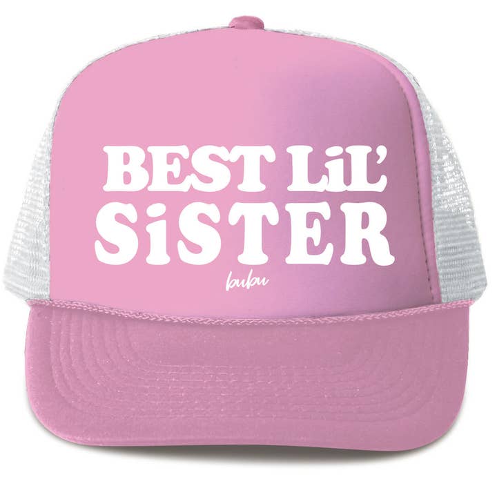 Best Lil Sis Light Pink Trucker Hat for wholesale by Bubu