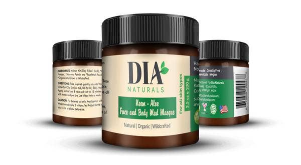 DIA NATURALS - Wholesale Skincare Face Mask - Organic Neem - Aloe Face and Body Mud Masque 3.5oz/100grams3