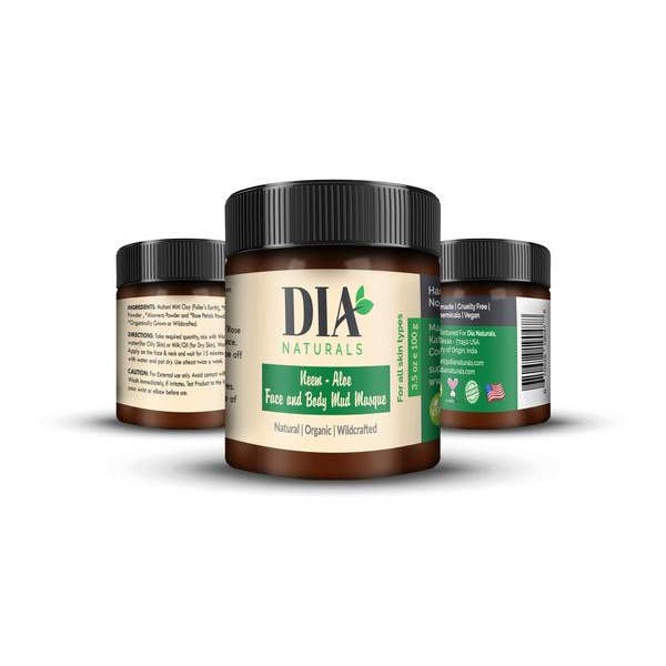 DIA NATURALS - Wholesale Skincare Face Mask - Organic Neem - Aloe Face and Body Mud Masque 3.5oz/100grams3