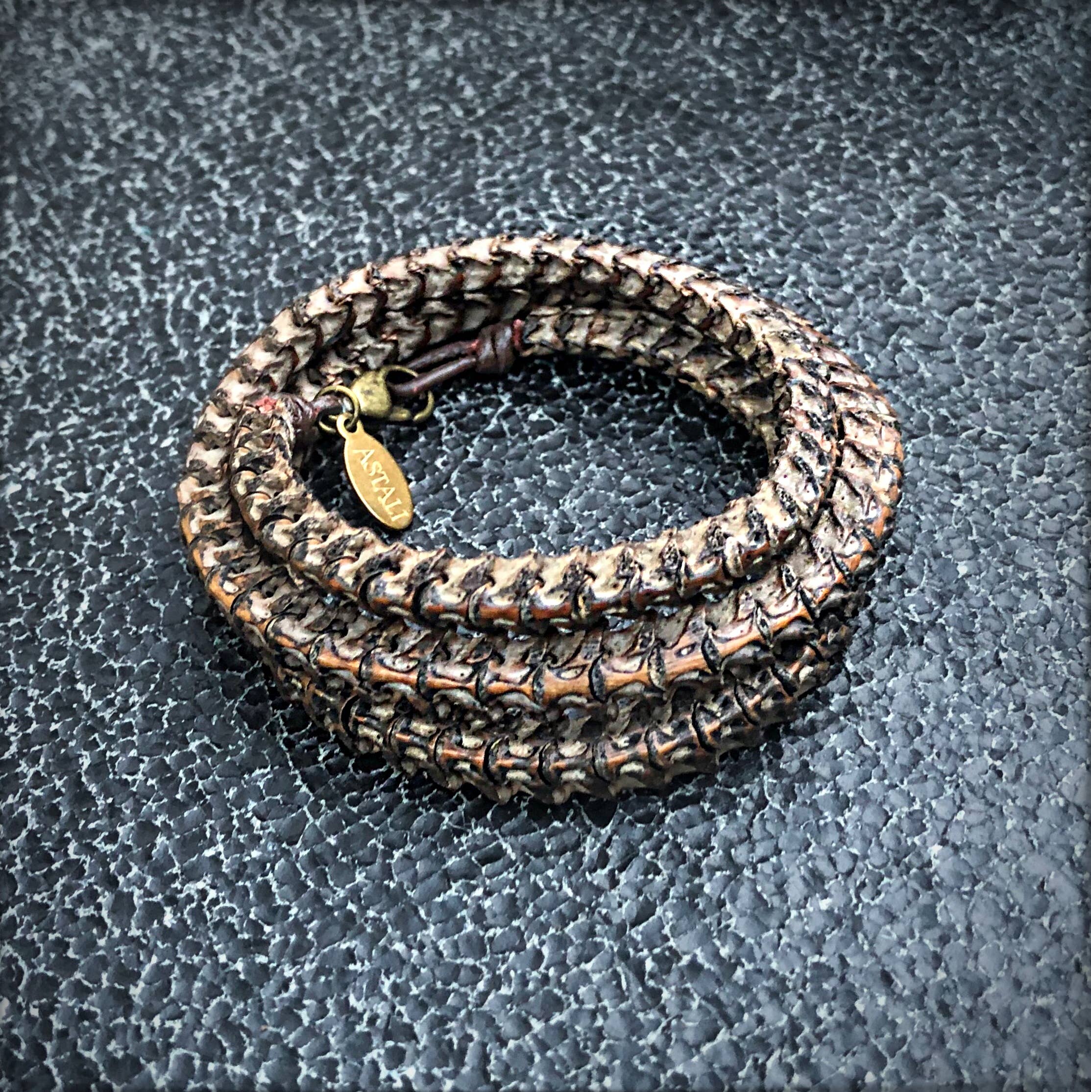 ASTALI - Wholesale Woven/Braided Bracelet - Snake Vertebrae Triple Wrap Bracelet, African Snake Bones