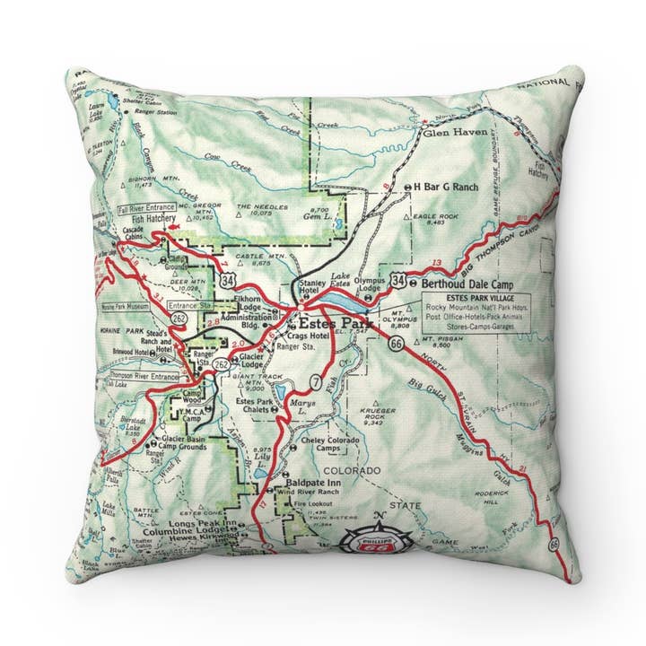 Estes Park Colorado Map Pillow – 18" Square Throw Pillow for wholesale by Daisy Mae Designs