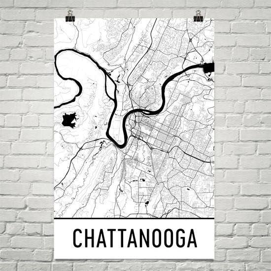 Modern Map Art - Wholesale Poster - Chattanooga TN Street Map Poster 8" x 10"0