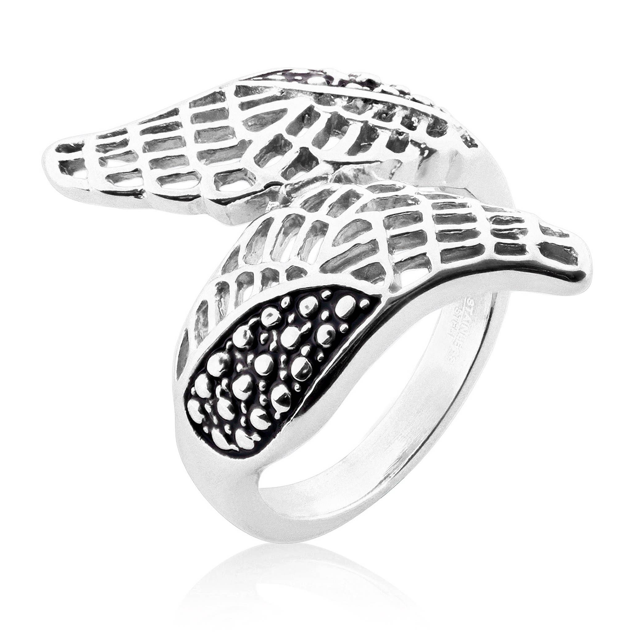 West Coast Jewelry - Wholesale Cocktail/Statement Ring - Angel Wings Stainless Steel Bypass Ring4