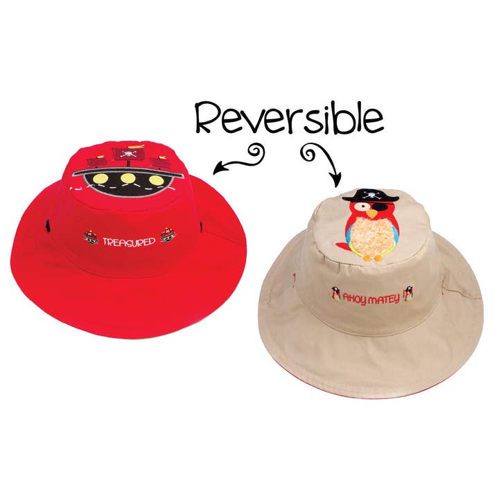 Kids UPF50+ Sun Hat - Pirate Ship/Parrot for wholesale by FlapJackKids