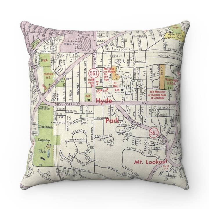 Hyde Park Cincinnati Ohio Map Pillow for wholesale by Daisy Mae Designs