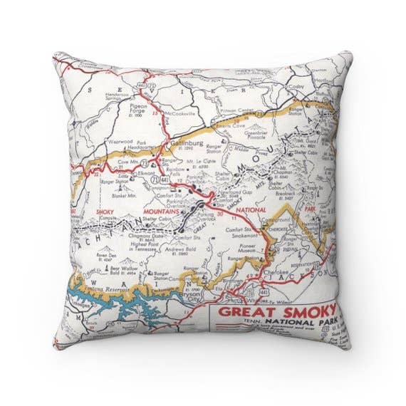 Daisy Mae Designs - Wholesale Throw/Decorative Pillow - Great Smoky Mountains National Park Map Pillow0