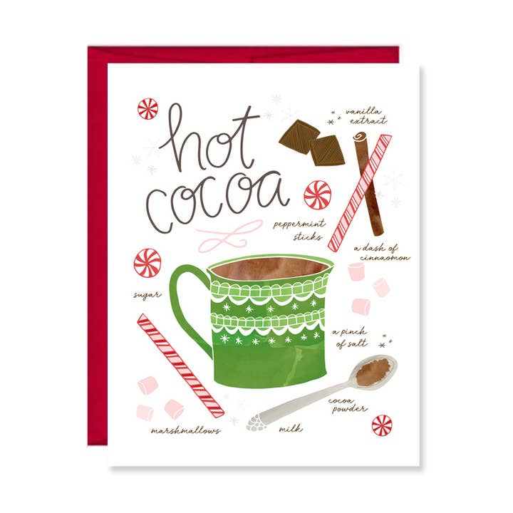 Hot Cocoa Recipe Holiday Card for wholesale by Pen & Paint