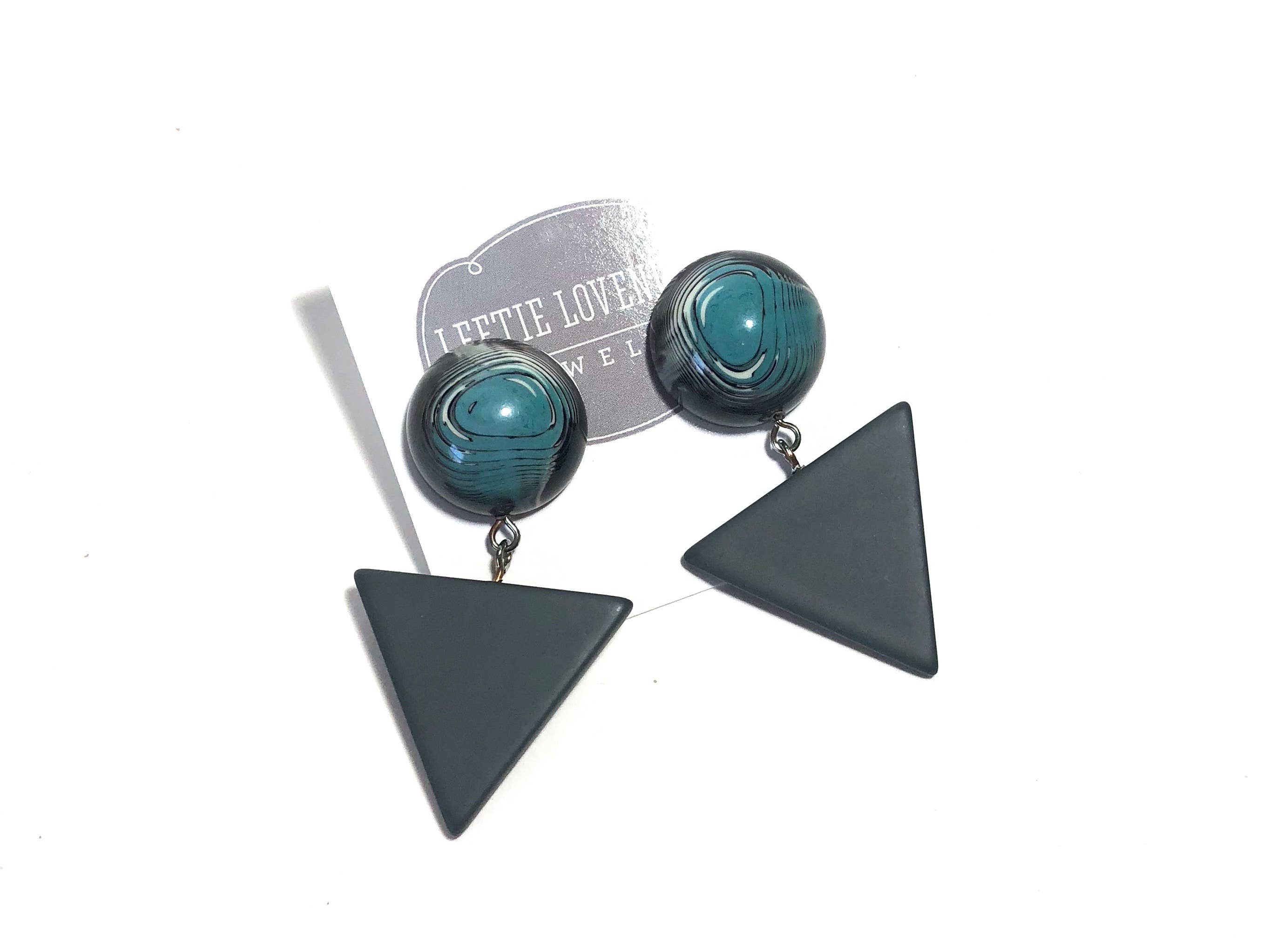 Leetie Lovendale - Wholesale Dangle Earrings - Blue Black & Grey Marble Statement Triangle Drop Earrings2