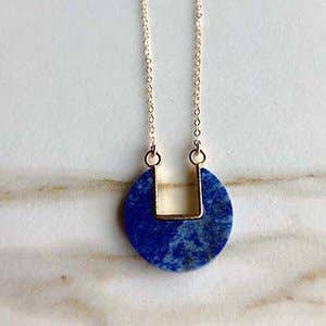 Lapis Coin Pendant for wholesale by Leslie Francesca Designs