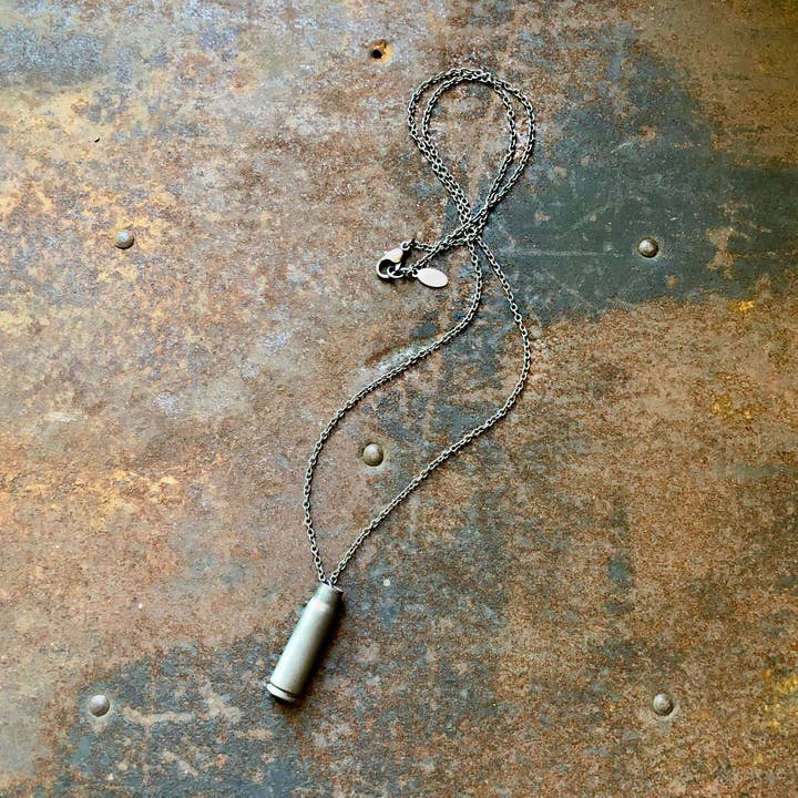 Single Bullet Necklace - Gray 7.62, Recycled Shell Casing for wholesale by ASTALI