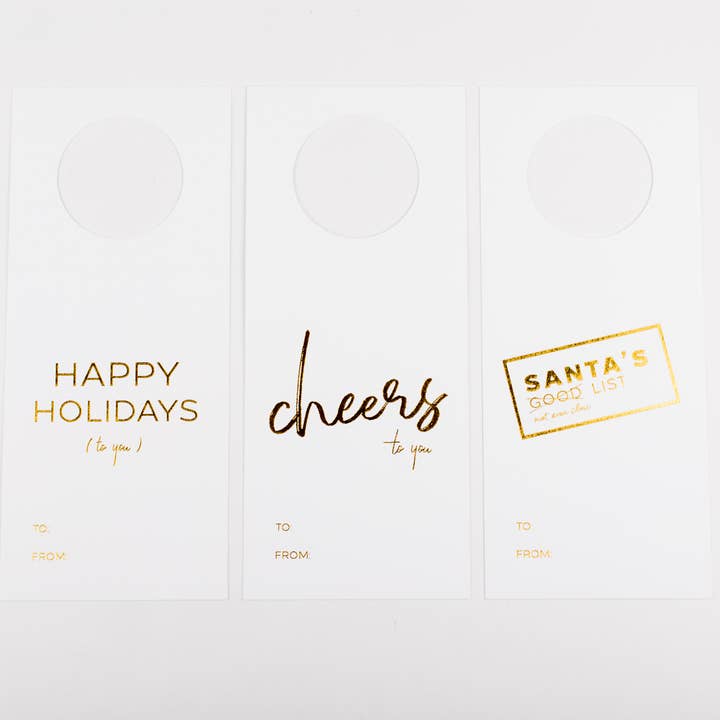 Wrinkle & Crease Paper Products – Cartão de presente por atacado – Etiqueta de garrafa de vinho - pacote misto dourado1