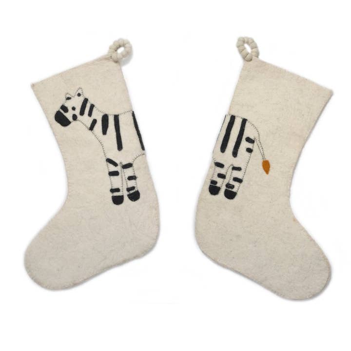 Zebra Christmas Stocking in Cream, Kid Stocking for wholesale by Arcadia Home