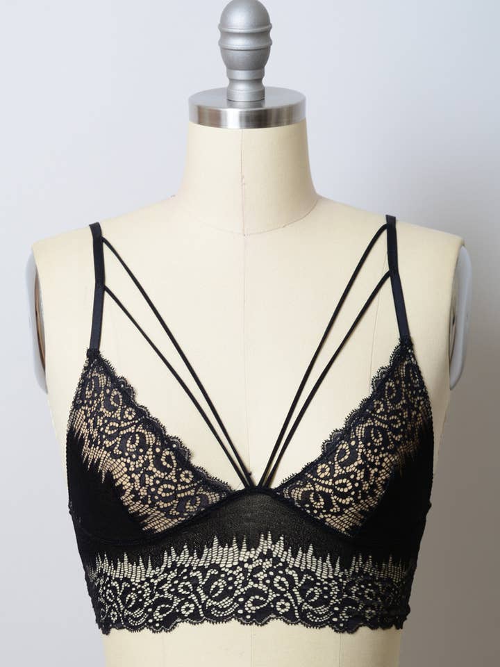 Leto Accessories - Wholesale Bralette - Women's - Trendy Double Strappy Lace Crop Top - Red & Black ❤️🖤5