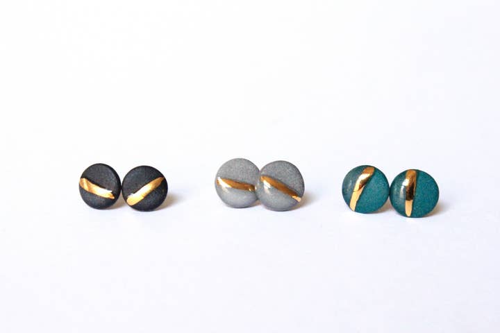 Gold Striped Circle Studs for wholesale by Mier Luo