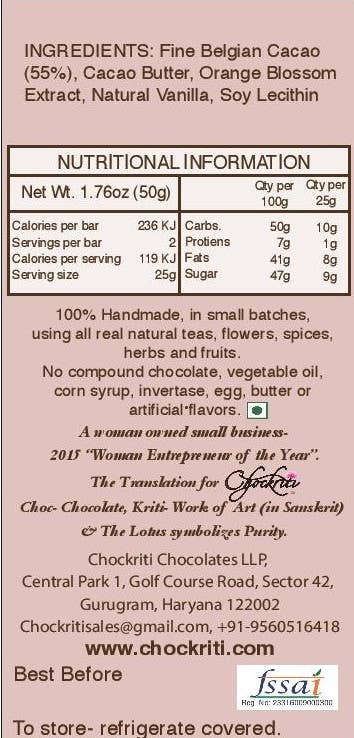 Chockriti Chocolates LLP - Wholesale Chocolate Bar - Orange Blossom- Fine Belgian Cacao 55%4