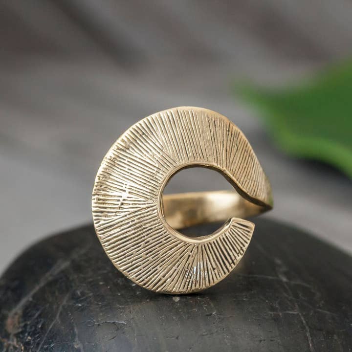 Open Etched Curl Brass Ring for wholesale by Baizaar