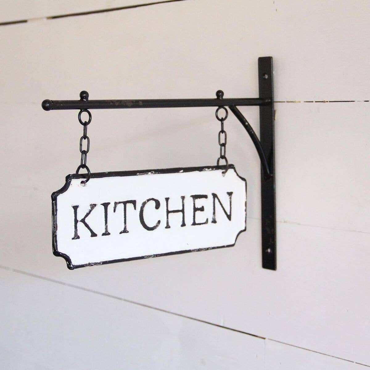 Foreside Home & Garden - Wholesale Sign - White Black Farmhouse Enamel Kitchen Wall Sign on Hanger