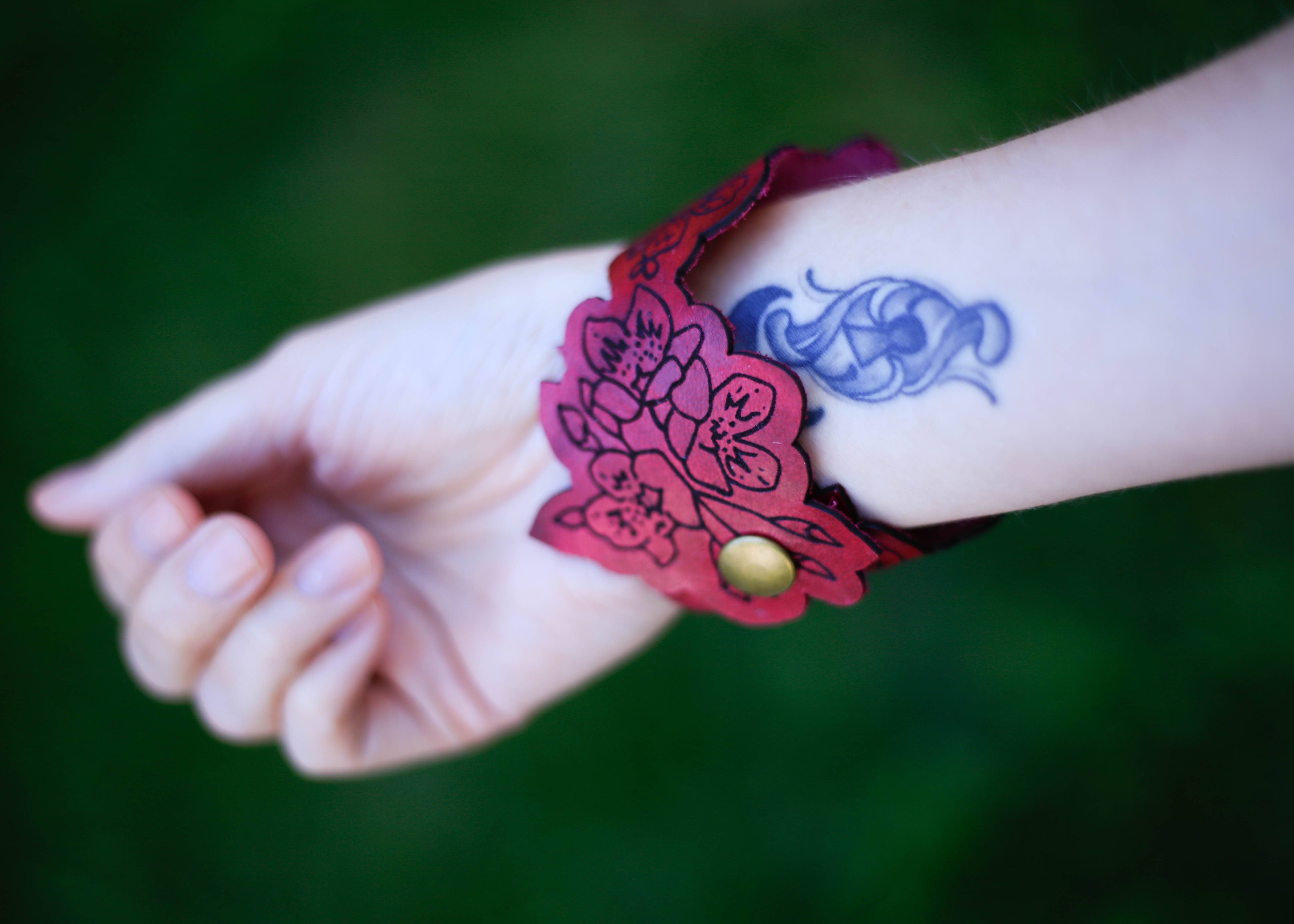 Buzzing Bird Studios, LLC - Wholesale Cuff Bracelet - Leather Cherry Blossom Cuff2