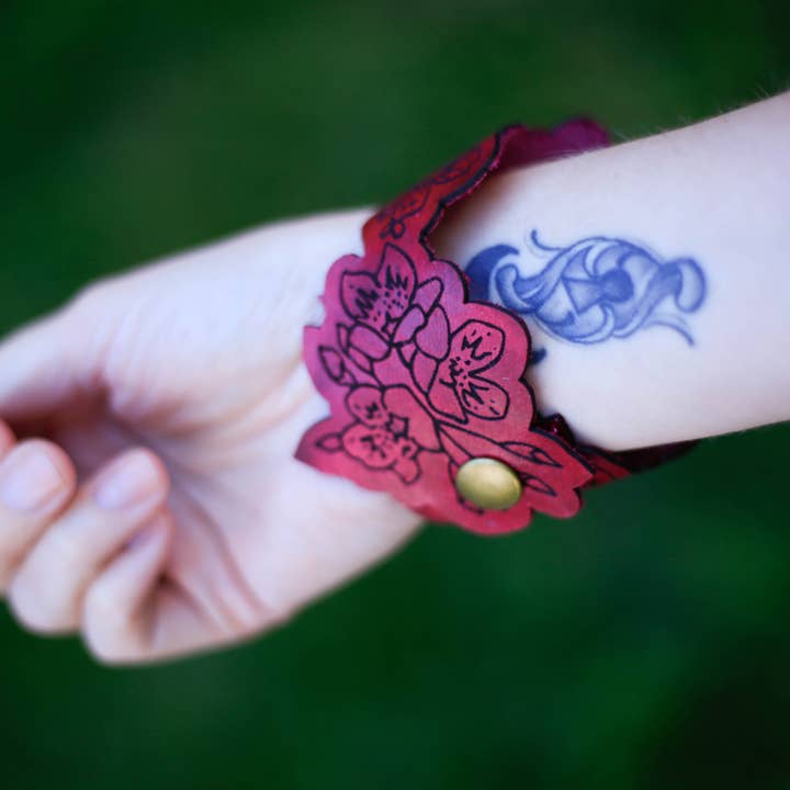 Buzzing Bird Studios, LLC - Wholesale Cuff Bracelet - Leather Cherry Blossom Cuff2