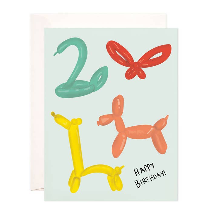 Birthday Balloon Animals Greeting Card - Cute Birthday Card for wholesale by Bloomwolf Studio