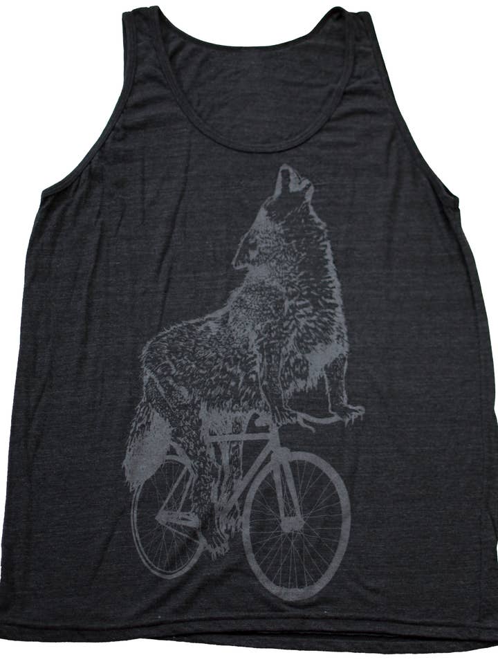 Wolf auf einem Fahrrad Herrenpanzer für den Großhandel von Dark Cycle Clothing