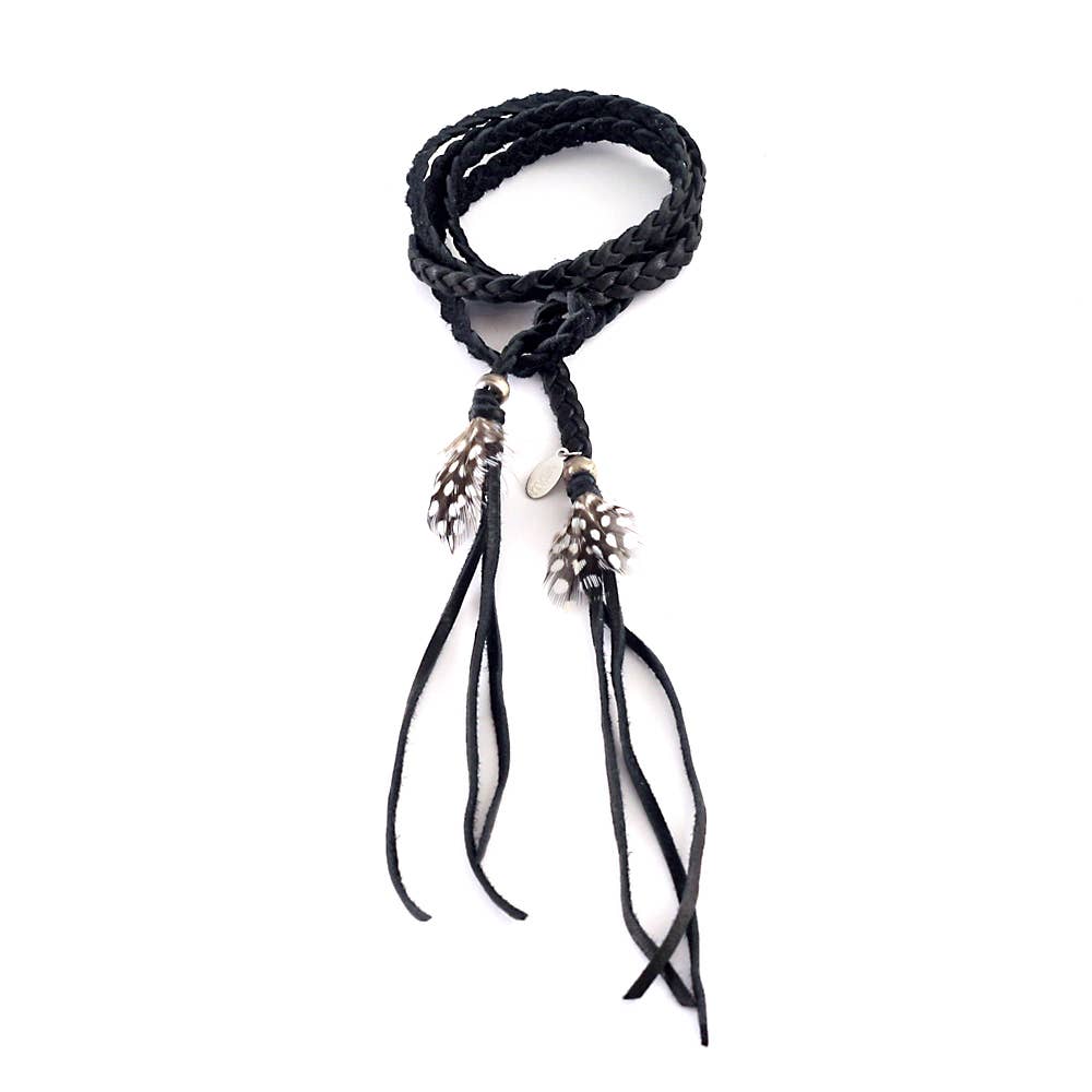 Black Leather Wrap Accessory - Black, Bracelet/Lariat/Hatband for wholesale on Faire7